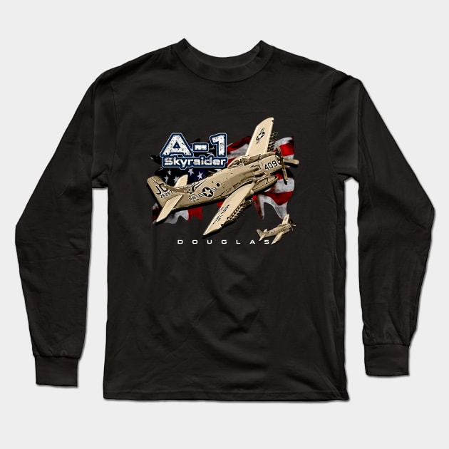 Douglas A-1 Skyraider Aircraft Long Sleeve T-Shirt by aeroloversclothing